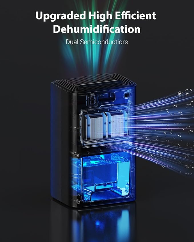 Dehumidifiers for Home, 850 sq.ft 95oz Dehumidifier with Drain Hose Timer Sleep Mode Auto-Off 7 Colors Light, Dehumidifiers for Basements Bathroom Bedroom RV Black
