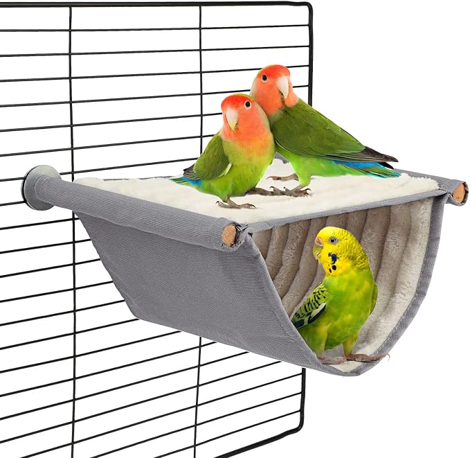 BWOGUE Bird Nest Bed Hanging Hammock, Parakeet Bed for Cage, Cockatiel Bed | Warm Fleece Snuggle Hut, Double-Layer Comfort, Wooden Perch Setup, Washable Hammock