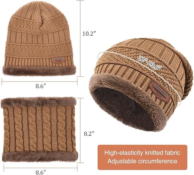 Winter Beanie Hat Scarf Glove Set for Women Snow Knit Thick Fleece Lined Ski Hat,Mens Warm Neck Warmer Touchscreen Mittens
