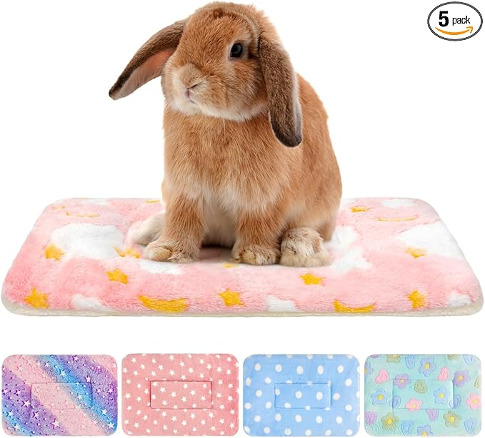 5PCS Guinea Pig Bed, Soft Rabbit Bedding, Fleece Bunny Mat | Warm Plush Cage Liner, Sleeping Blanket for Hamster Ferret Squirrel Hedgehog Rat