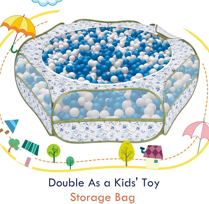 Pawaboo Small Animal Playpen with Zippered Cover, Blue + White Flower | Portable pop-up pet tent for supervised rabbits, guinea pigs, chicks and kittens; water-resistant bottom and 3 metal rods