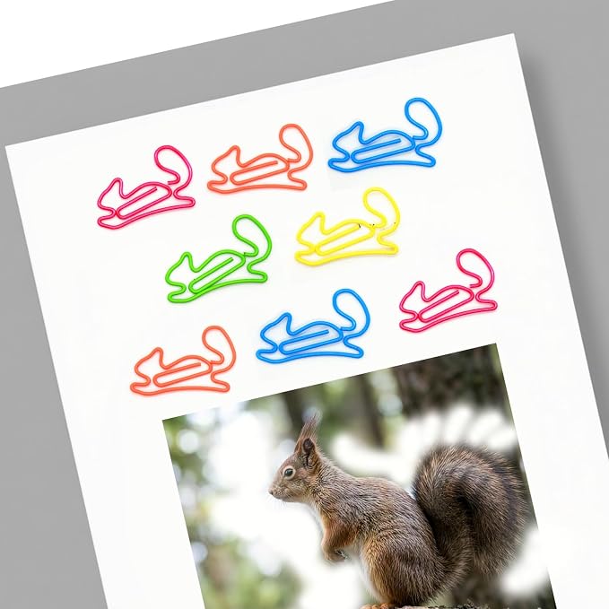 Cute Squirrel Paper Clips Bookmarks 60 Pcs, Squirrel Gifts | Decorative Office Supplies and Desk Accessories, Cute Squirrel Gifts for Women, Teachers, Students and Animal Lovers