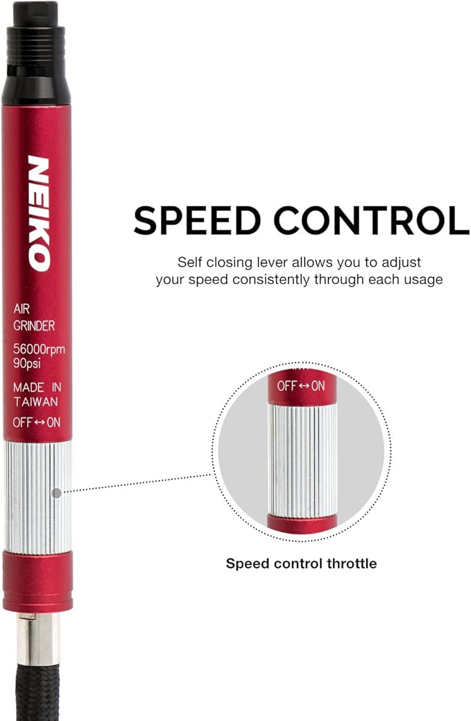 NEIKO 10649A Micro Air Die Grinder | 1/8" (3mm) Capacity | Pencil Type | 54,000 RPM | For Cleaning Dies, Rotors, Backing Plates, Brake Pads, Mounts, Etc.