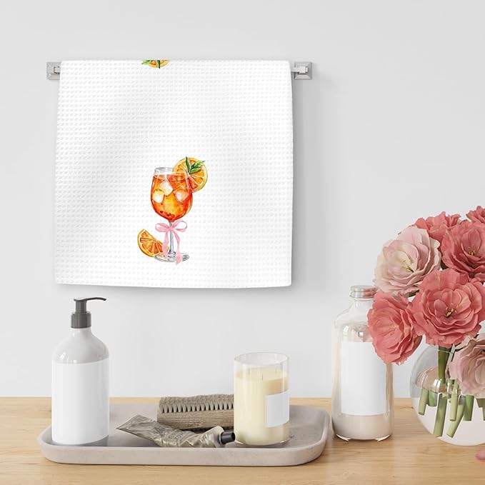 Aperol Spritz Decor Kitchen Towels, Aperol Spritz Gifts Hand Towels, Coquette Bow Cocktail Dish Tea Towel for Kitchen Home Bar Decorative, Gift for AperolSpritz Lovers Bar Cart Decor, 16x24In
