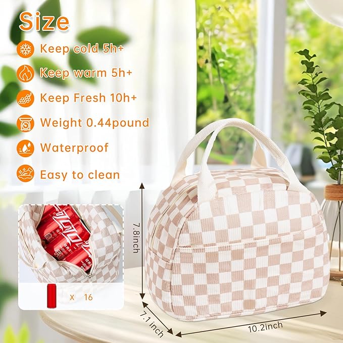 Lunch Bag for Women Men Girl,Large Cute Corduroy Lunch Tote Bags - Reusable Insulated Lunch Box for women with Handle, Leakproof WaterProof Design for Office, School, Work,Picnic.