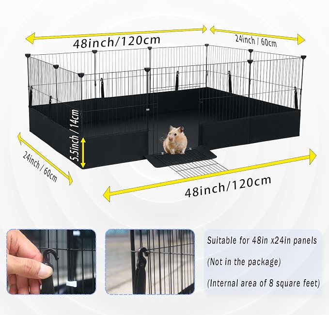 Guinea Pig Cage Liner, with Open Door Design, 48" L x 24" W | One-Hand Hook, Waterproof Washable Tarpaulin Bottom, for C&C Grid, Rabbit Hedgehog Habitat Liner