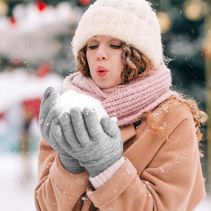 Trifabricy Winter Gloves for Women, Warm Fleece Lined Womens Gloves, Knit Glove for Women, Touchscreen Glove for Cold Weather