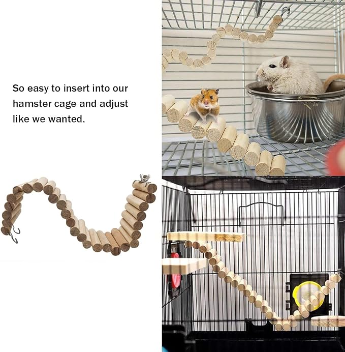 Hamiledyi Hamster Bridge 15.7x2.4in Hamster Wooden Bridge Bendy Climbing Ladder Long Suspension Bridge Chew Toys for Rat Mice Gerbil Chipmunk Sugar Glider