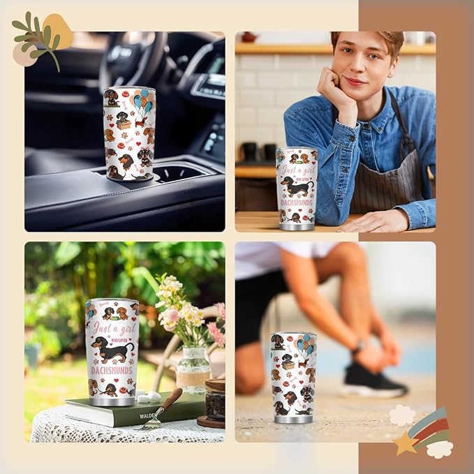 20oz Stainless Steel Just a Girl Who Loves Dachshunds Tumblers for Women | Dachshunds Gifts, Wieners Gift for Women, Dog Tumblers with Brush & Straw, Gifts for Thanksgiving Christmas, 1 PCS