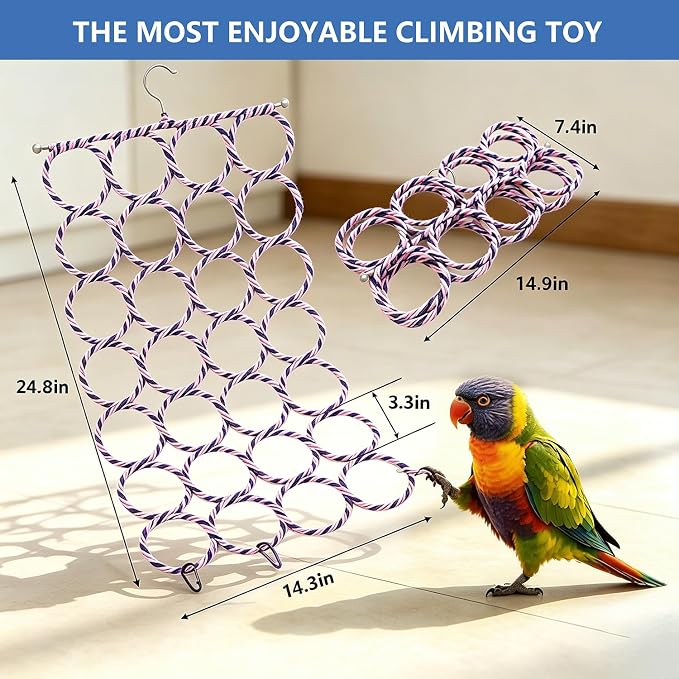 2 Pack Swing Hanging Toys,Bird Climbing Rope Net Ladders Small Medium Pet Activity Toy Suitable for Parakeet,Cockatiel,Cockatoo,Hamster,Rat,Ferret(Random Color)