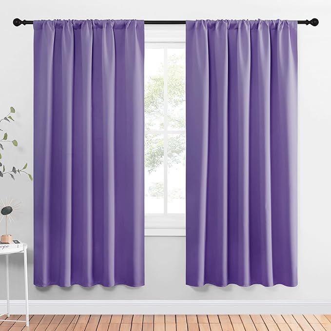 NICETOWN Window Curtains Blackout Drapes, Lilac Purple, 1 Pair, 52 by 72-Inch, Thermal Insulated Solid Rod Pocket Blackout Curtains/Draperies for Living Room