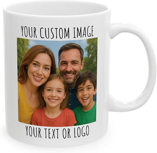Ceramic Mug, 11 oz, Personalized with Image, Text, Logo - Perfect for Tea, Coffee, Custom Gift