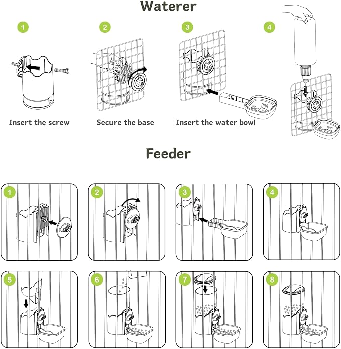 Automatic Pet Food Water Dispenser, Auto Gravity Pet Feeder Water Bottle Set for Cage, Feeding Station for Puppy Kitten Rabbit Guinea Pigs Chinchilla Ferret Hedgehog (Blue)