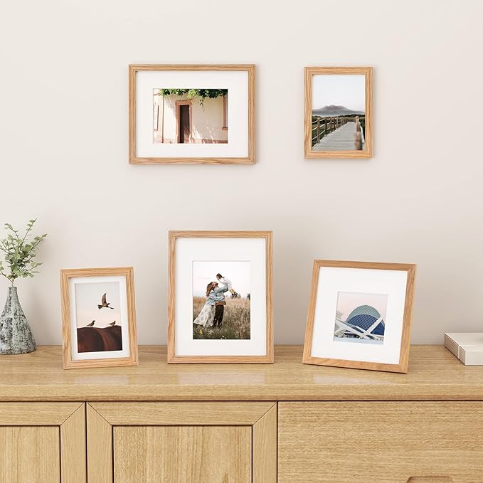 5x7 Picture Frame, Solid Oak Wood 5 x 7 Frame with Plexiglass, 5 by 7 Photo Frame for Wall & Tabletop Display, 5x7 Picture Frame Matted to 4x6, Natural Oak Color, 1 Pack