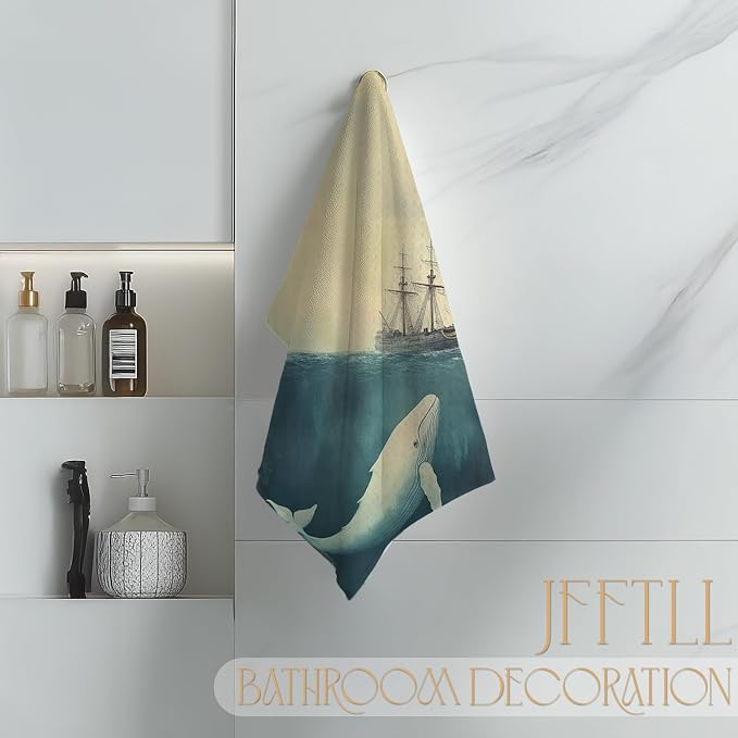 Vintage Nautical Kitchen Towels, Whale Gifts Hand towel, Whale Decorative towel, Coastal Nautical Decorative Dish Tea Towels for Kitchen, Retro Ocean Sailing Hand Towel for Bathroom, 16x24 Inch