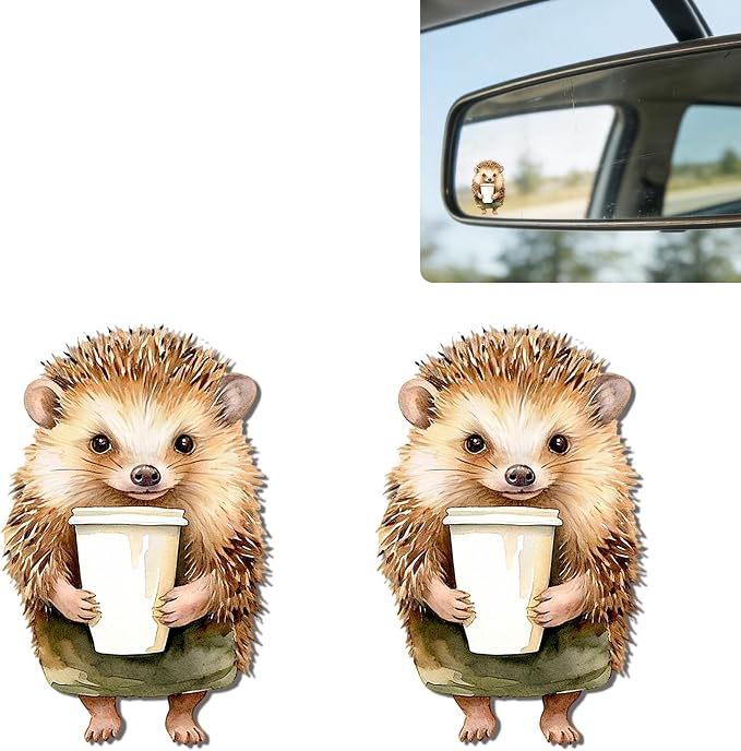 2Pack Hedgehog Car Vinyl Sticker and Decal for Rear View Mirror | Cute Hedgehog Mirror Sticker Waterproof,Car Accessories Decor,Hedgehog Gifts for Women Men,Laptop Bathroom Mirror