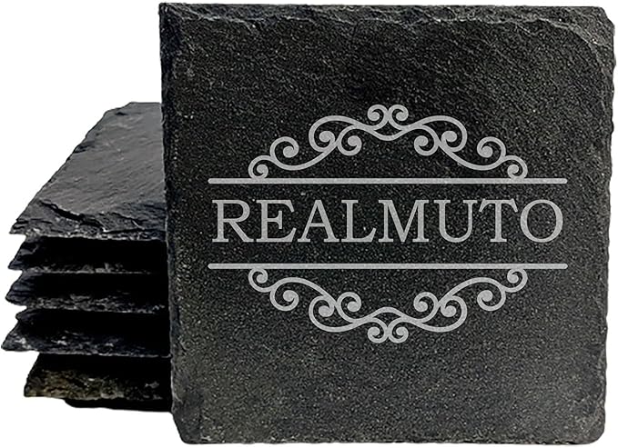 Personalized Monogram Family Coasters, Natural Stone Set, Birthday, Wedding, Customized, Rustic - Square Slate - Set of 6