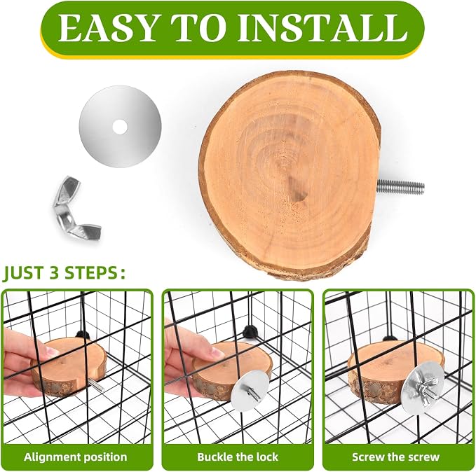 4 Pcs Natural Apple Wood Round Bird Perch Platform for Cage | Fits Small Parrots (Budgies, Conures) | Multi-Level Habitat Gym to Relieve Foot Strain | Tool-Free Mount