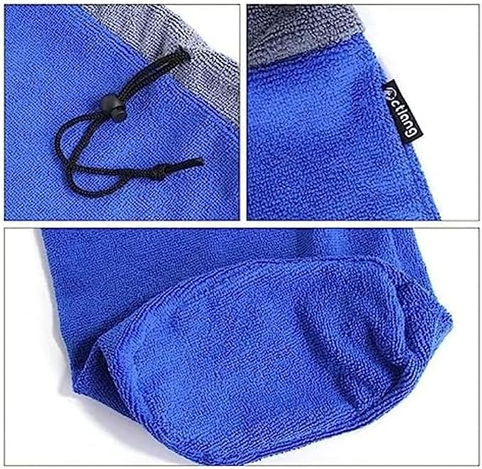 2PC Ferret Bath Towel Bag, Fast Drying Absorbent Bathrobe with Adjustable Drawstring for Ferrets, Chinchilla, Guinea Pigs (Blue+Grey)