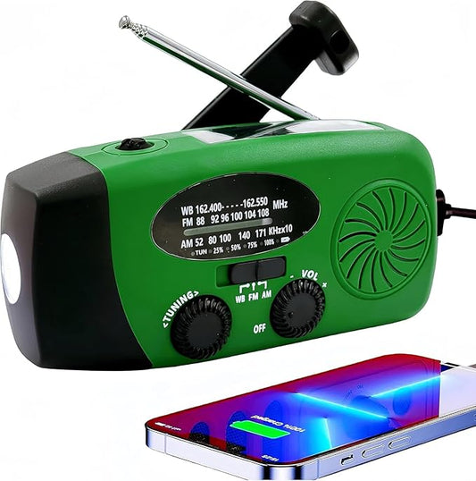 Solar Emergency Hand Crank Weather Radio, Portable Self Powered NOAA AM/FM Radios with SOS Alarm LED Flashlight 5000mAh Smart Phone USB Charger for Camping (Green)
