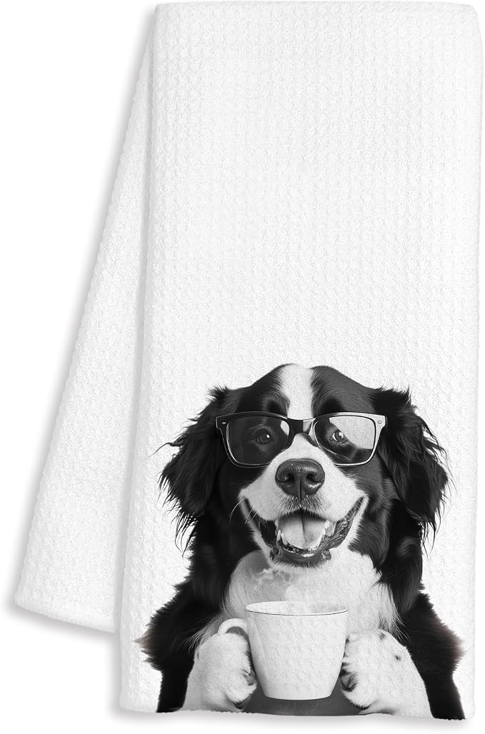 Funny Bernese Mountain Coffee Kitchen Towels Gift, Bernese Mountain Dog Gifts, Coffee Gifts for Women, Dog Lover Gift Decorative Dish Hand Tea Towels for Kitchen Home Bar Decor, 16x24 Inch