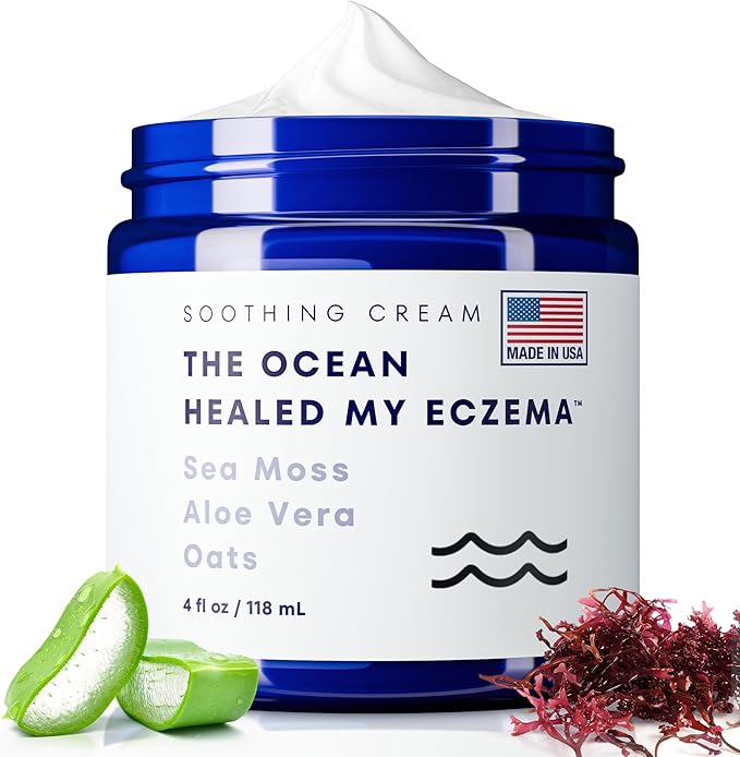 Natural & Soothing Eczema Cream - Hydrating & Nourishing Psoriasis Cream with Sea Moss & Colloidal Oatmeal - Quick Absorbing Anti Itch for Dry Sensitive Skin (4oz)