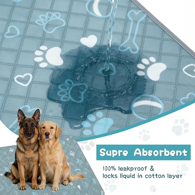 3 Packs Washable Guinea Pig Cage Liners with with Paw Print, Waterproof Guinea Pig Pee Pads Reusable Absorbent Bedding Anti Slip Mats for Small Animals Bunny Rabbit Hamster (Blue, 47 x 24in)
