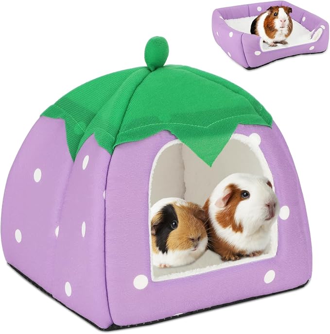 BWOGUE Guinea Pig Bed Hideout, Washable Hamster Cave for Small Animals | Removable Cushion for Cleaning, Warm Fleece Nest, Washable Bed, 10 x 9.8 x 9 in, Dwarf Rabbits Hedgehogs