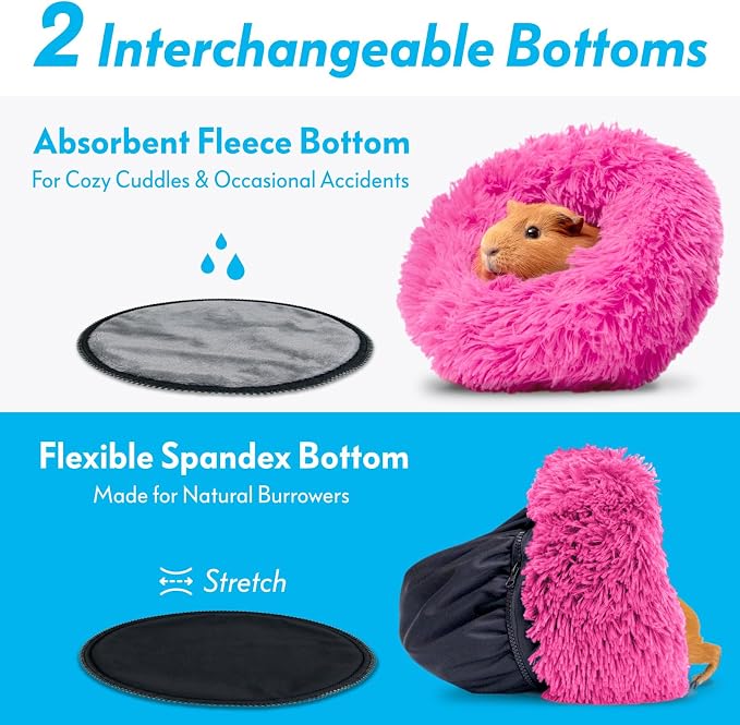 Paw Inspired Furr-O Burrowing Pet Bed Enrichment, Removable Base, Pink | Cozy Carrier Toy, Zip-On Spandex and Fleece Bottoms, Hideout Cage Accessories for Guinea Pigs, Hamsters, Small Pets, Animals