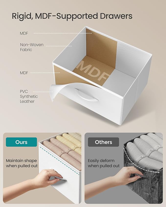 SONGMICS Dresser for Bedroom, Chest of Drawers, Steel, MDF, 8 Non-Woven Fabric Drawers, Storage Organizer Unit, Closet, Entryway, Cloud White and Snow White ULGS124W01S