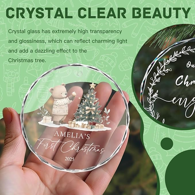 Personalized Baby's First Christmas Ornament 2025 Personalized My First Christmas Ornaments Picture & Name Gift for New Mom, Dad, Grandson or Granddaughter Christmas Tree Keepsake Gift