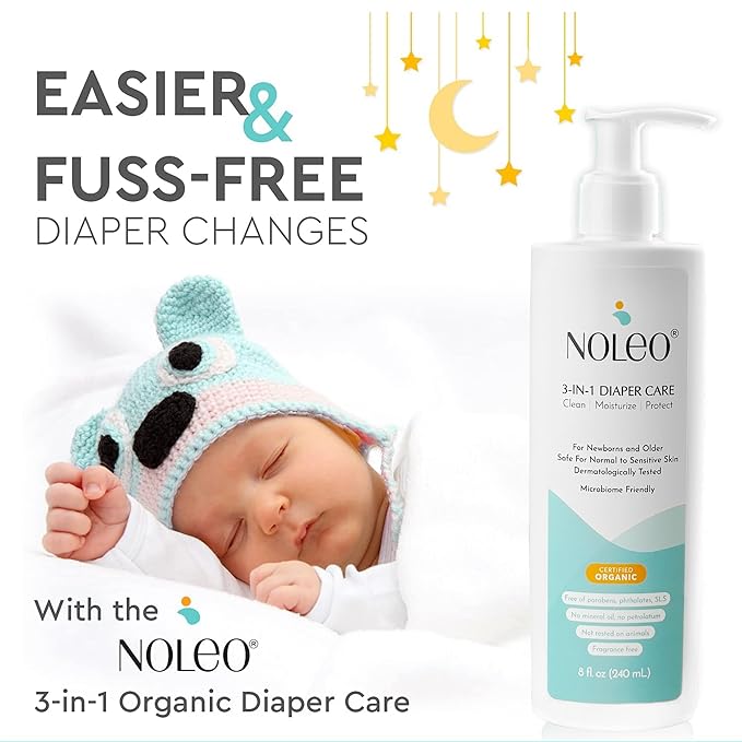 3-in-1 Diaper Care - Baby Cream, Cleanser & Baby Lotion Organic - Diaper Rash Cream - Baby Diaper Rash Ointment - Baby Care Products - Diaper Cream to Clean, Moisturize & Protect Baby Skin, 8 oz
