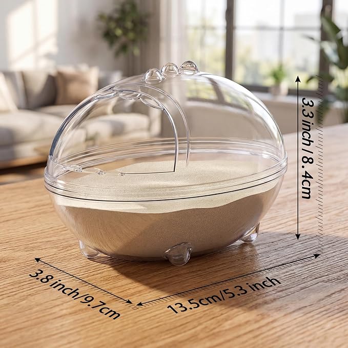 Clear Hamster Sand Bath, Dinosaur Sandbox Hideout with Scoop (M) | Anti-Scatter Sandbox, For Dwarf Hamsters Gerbils Mice, Hideout & Sand Bath Container