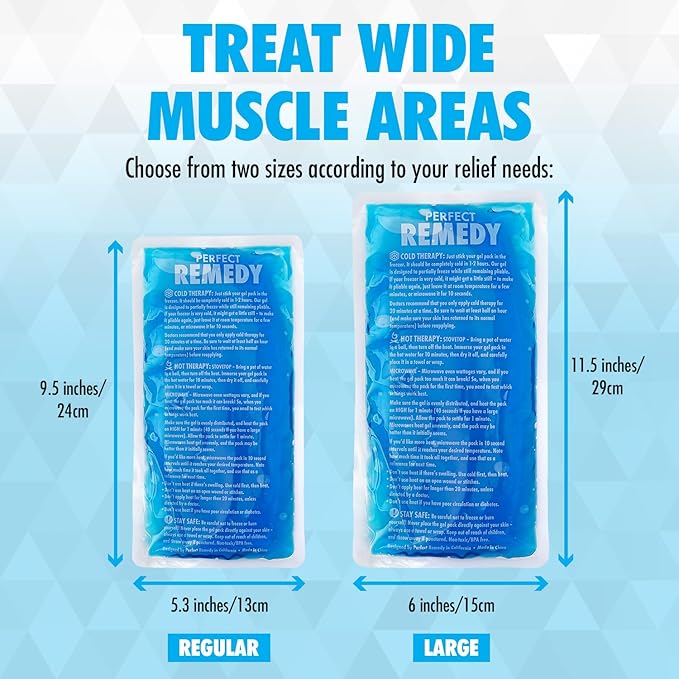 Perfect Remedy 2-Pack Gel Ice Packs for Injuries - Reusable, Soft & Flexible Hot & Cold Compress, Soothing Aid for Sprains, Strains, Soreness conditions, Alternative to Hot Water Bottles (Blue, Large)