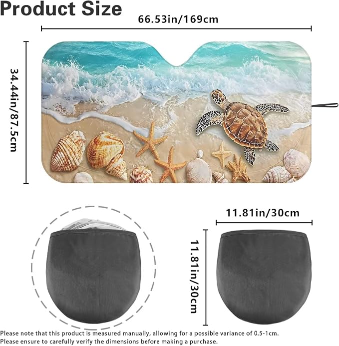 Beach Turtle Car Front Windshield Sun Shade Universal Sun Shade Windshield Cover Auto Sun Heat and UV Rays Blocker Auto Interior Protector for Most Sedan Truck SUV
