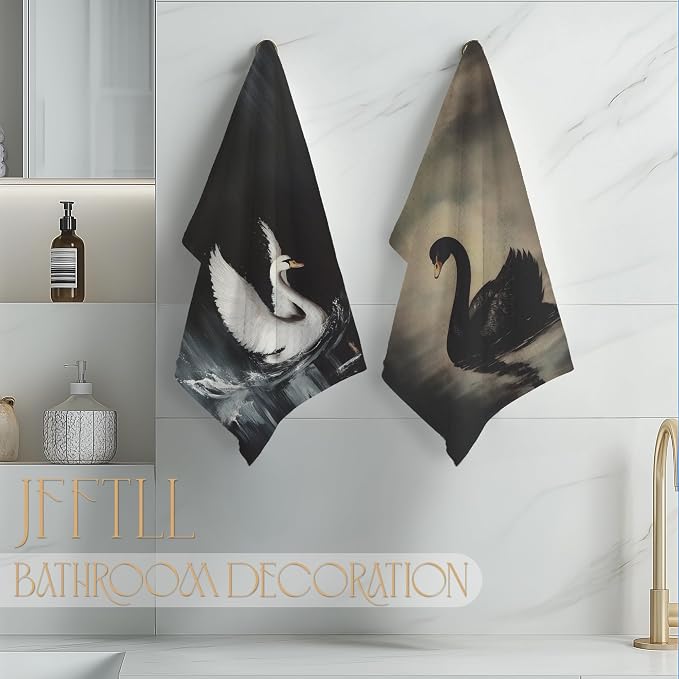 Swan Decor Kitchen Towels, Vintage Swans Decor Hand Towels, Swan Gifts Decorative Towels for Bathroom, 16x24 Inch Set of 2