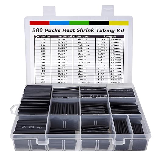 ASHINER Black Heat Shrink Tubing Kit - 580Pcs EVA Material in 11 Sizes - Ideal for Electrical Insulation, Repairs, and Wire Connectors with User-Friendly Design and Storage Case