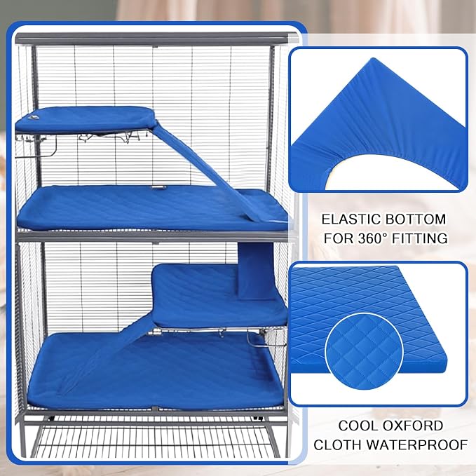 Beeveer 7 Pcs Ferret Cage Liner Washable Ferret Pads Bedding Cage Accessories Kit for Small Animals Hamster Rats Chinchillas Hedgehogs Guinea,Stain-Resistant Material (Double Unit Set,Blue)