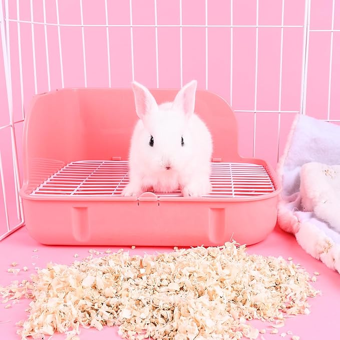 RUBYHOME Rabbit Litter Box Toilet, Plastic Square Cage Box Potty Trainer Corner Litter Bedding Box Pet Pan for Small Animals, Rabbits, Guinea Pigs, Chinchilla, Ferret, Galesaur, 11.4 Inches (Pink)