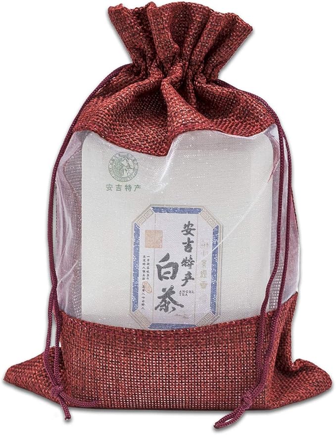 48-Pack Large Linen Burlap & Organza Gift Bags w. Drawstrings (6.5x8.5 in, Maroon) - Party Favors, Presents, Samples & Treats Mesh Pouch by The Display Guys