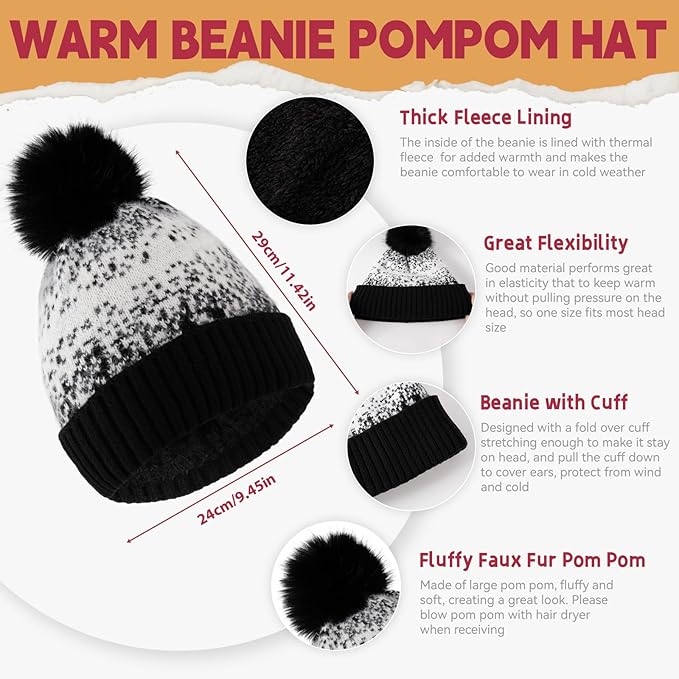 Womens Winter Beanie Hat Scarf Gloves Fuzzy Socks 4 In 1 Set Thermal Fleece Knitted Hat Warm Long Scarf Cold Weather
