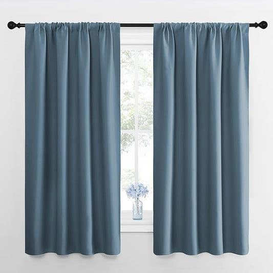 NICETOWN 2 Panels Blackout Curtains, Rod Pocket Thermal Insulated Curtains for Bedroom, Room Darkning Shading Blinds Modern Home Decoration for Living Room, Home Office, W42 x L63 in, Smoky Blue