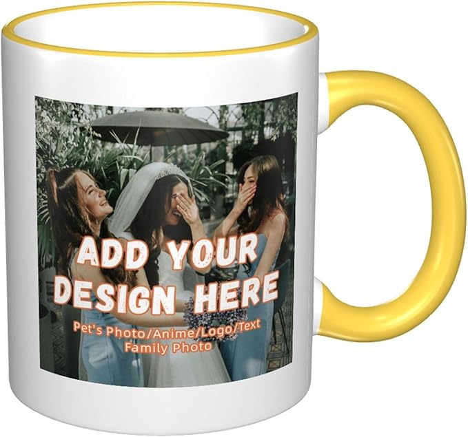Custom Mugs and Coffee Cups Partial or Full Size Printed Creative Designs Customizable with Your Photos Images Text (Partial, Yellow)