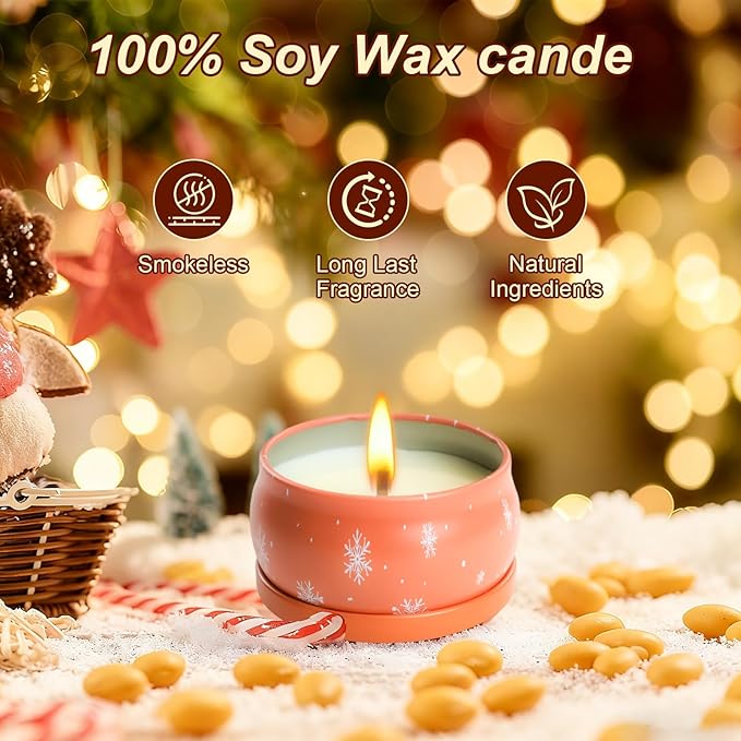 Christmas Scented Candle Gift 6 Pack, Christmas Candles for Home Scented, 100% Natural Soy Wax Long Lasting Jar Aromatherapy Candle Gifts for Women Men Adult