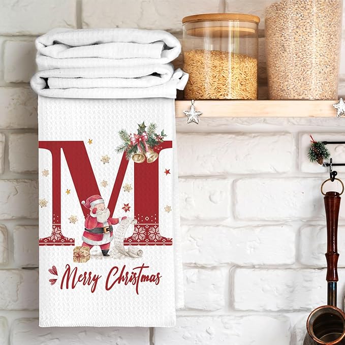 Christmas Initial Letter M Kitchen Towels Personalized Gifts Dish Towels Hand Towels for Kitchen Decorations, Christmas Birthday Gifts for Women, 24x16 Inch