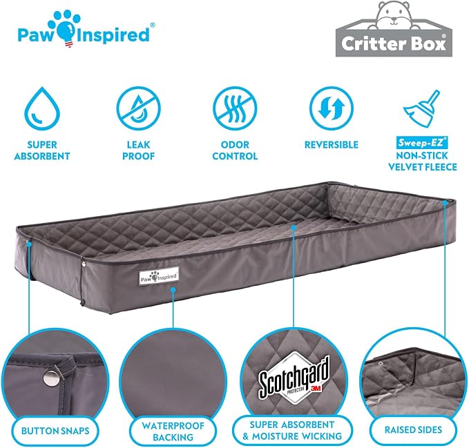 Paw Inspired Critter Box Cage Liner, Raised Sides, C&C 2x4 (12 Inch Grids) | Washable Fleece Bedding for Guinea Pigs Rabbits, Hamsters, Small Animals, Edge Protected Pee Pads