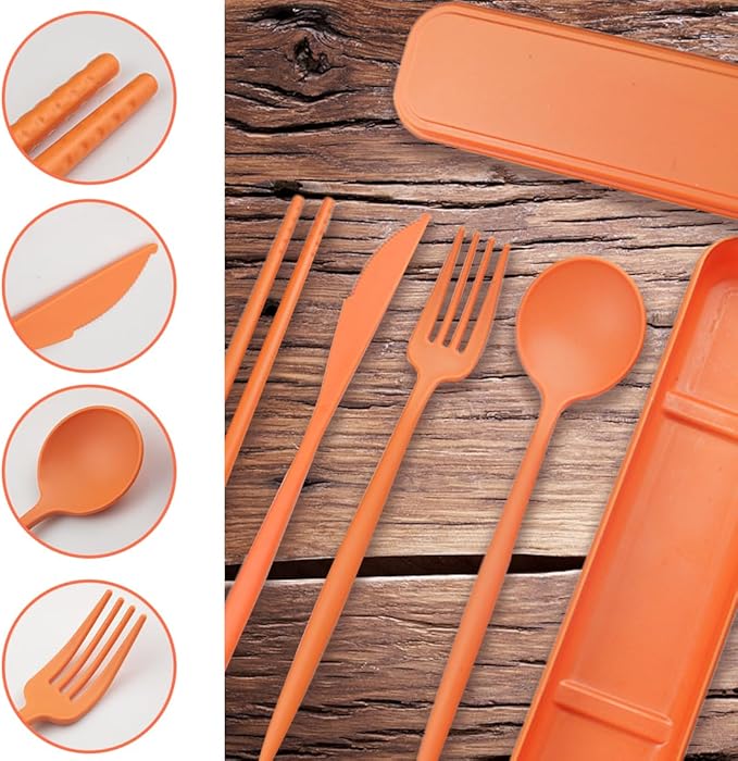 4 Sets Reusable Utensils Set with Case,Camping Cutlery Set Travel Silverware Set with Case Lunch Utensils Set for Work,Utensil Sets for Lunch Picnic Daily Use Outdoor (COLOR B)