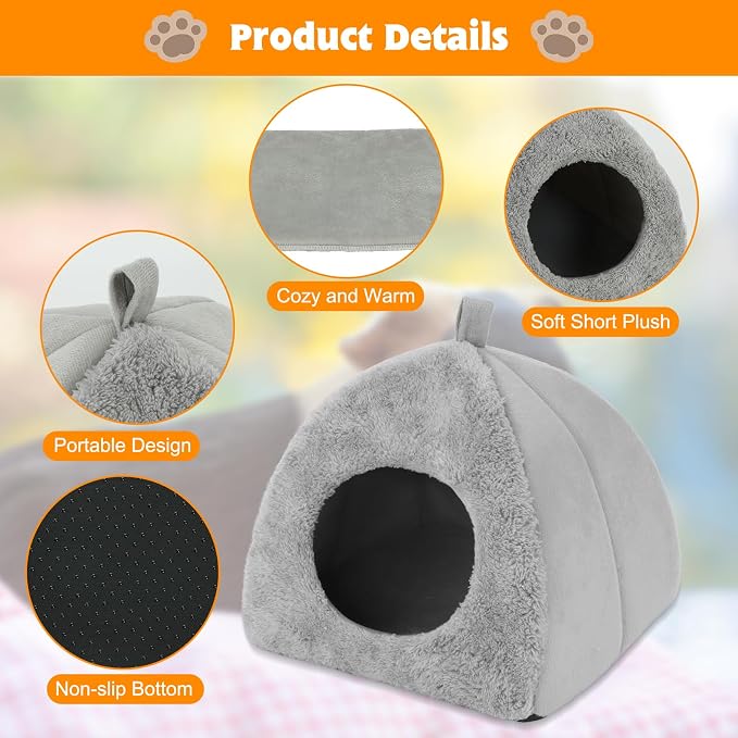 BWOGUE Guinea Pig Bed Hideout, Washable Hamster Cave for Small Animals | Removable Cushion for Cleaning, Warm Fleece Nest, Washable Bed, 10.23 x 10.23 x 11 in, Dwarf Rabbits Hedgehogs