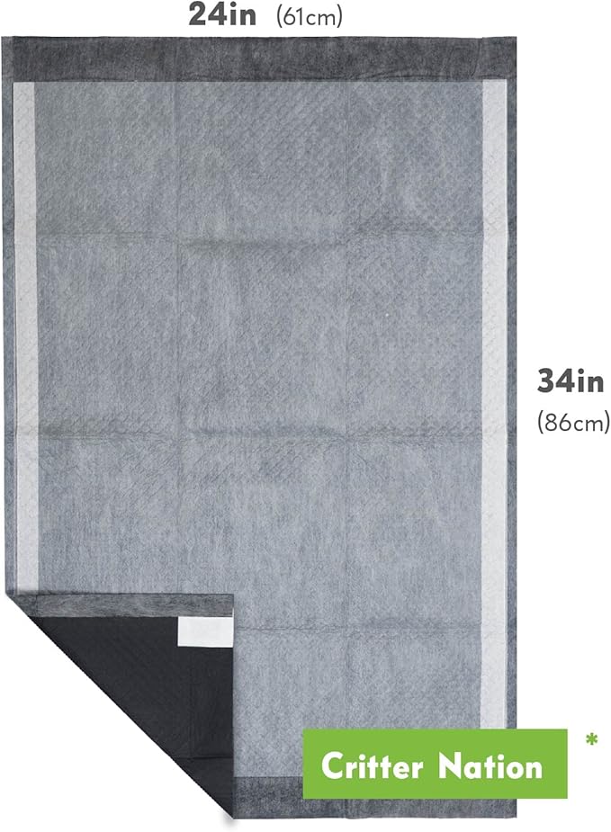 Paw Inspired Disposable Cage Liners, 34x24 Inch (Critter Nation), 12 Count | Bamboo Charcoal Odor Controlling, Super Absorbent Pads For Guinea Pigs, Ferrets, Rabbits, Hamsters, Small Animals