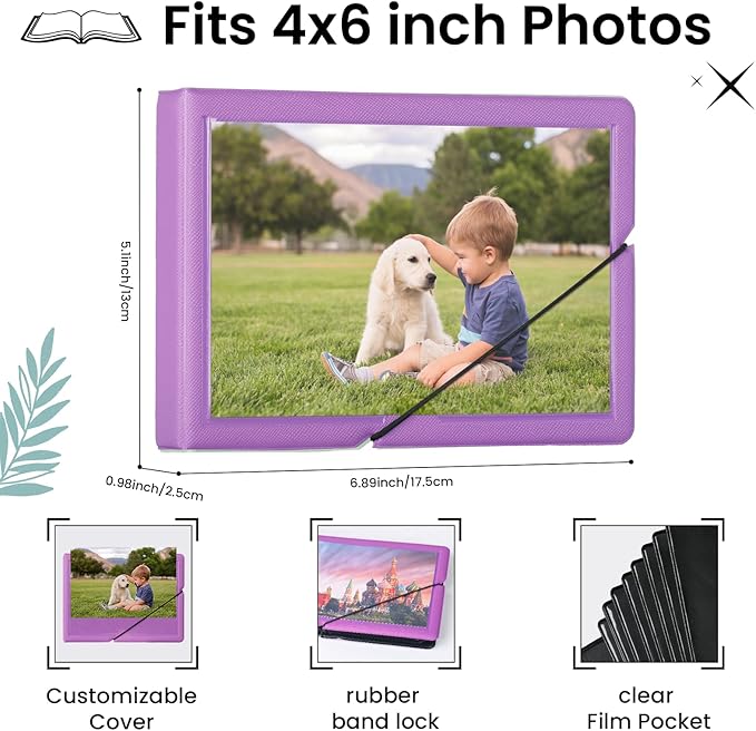 Lifting Small Photo Album 4x6 Holds 40 Photos with Customizable Cover，Mini Leather Picture Album Book for Wedding，Family，Baby Memories (Purple)